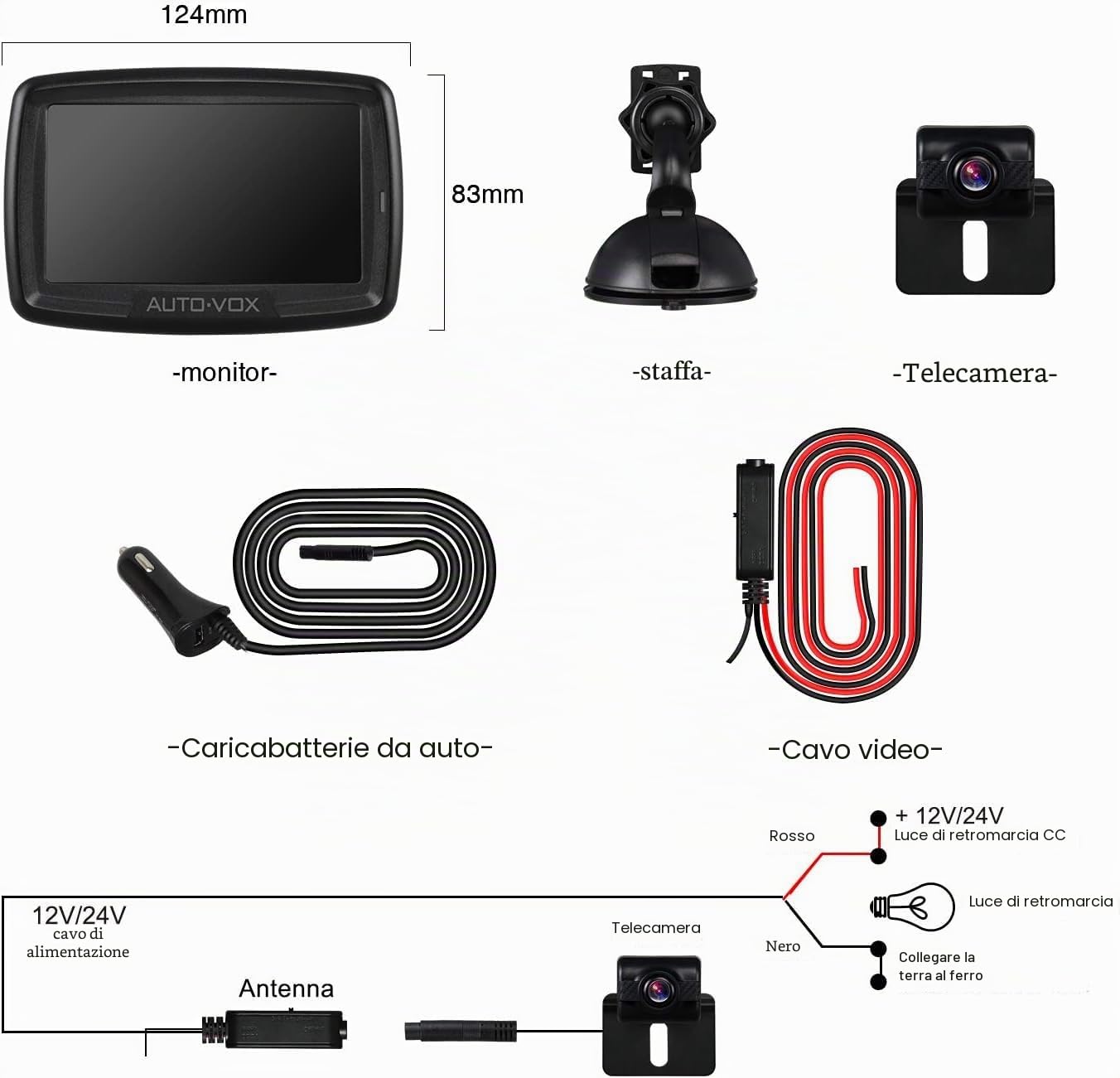Auto-VOX TD-2 Telecamera Retromarcia Wireless per Auto Monitor LCD da 4,3 '' Telecamera Posteriore Impermeabile IP68 Segnale Stabile Visione Notturna