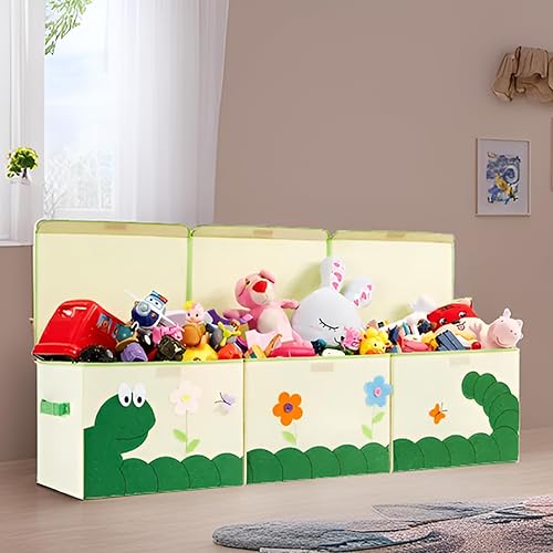 Miniatura 7 de ASKETAM Caja de juguetes de dinosaurio extra grande para niños y niñas lindo contenedor plegable de almacenamiento de juguetes para niños con tapa