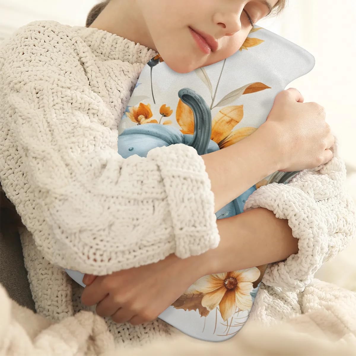 Hot Water Bottle with Soft Cover,2L Cute Pumpkin Hot Water Bag for Hot and Cold Compress, Hand Feet Warmer, Bright Pumpkin Rubber Hot or Cold Water Bottle Halloween Christmas Decorations