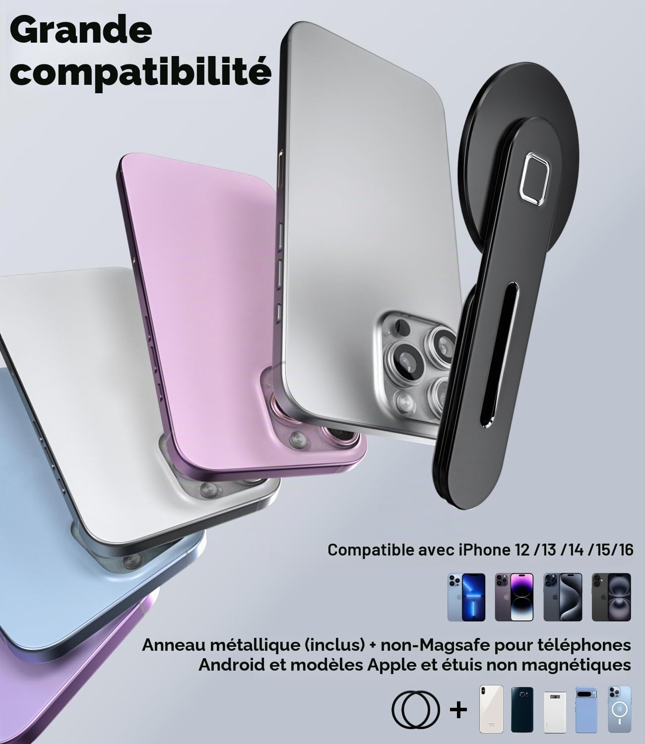 CloudValley Support Magnétique pour Ordinateur Portable, Support Latéral Réglable pour écran de Téléphone pour iPhone 14 Pro Max/iPhone 13/ iPhone 12/16, d'extension Pliable pour Ordinateur, Noir