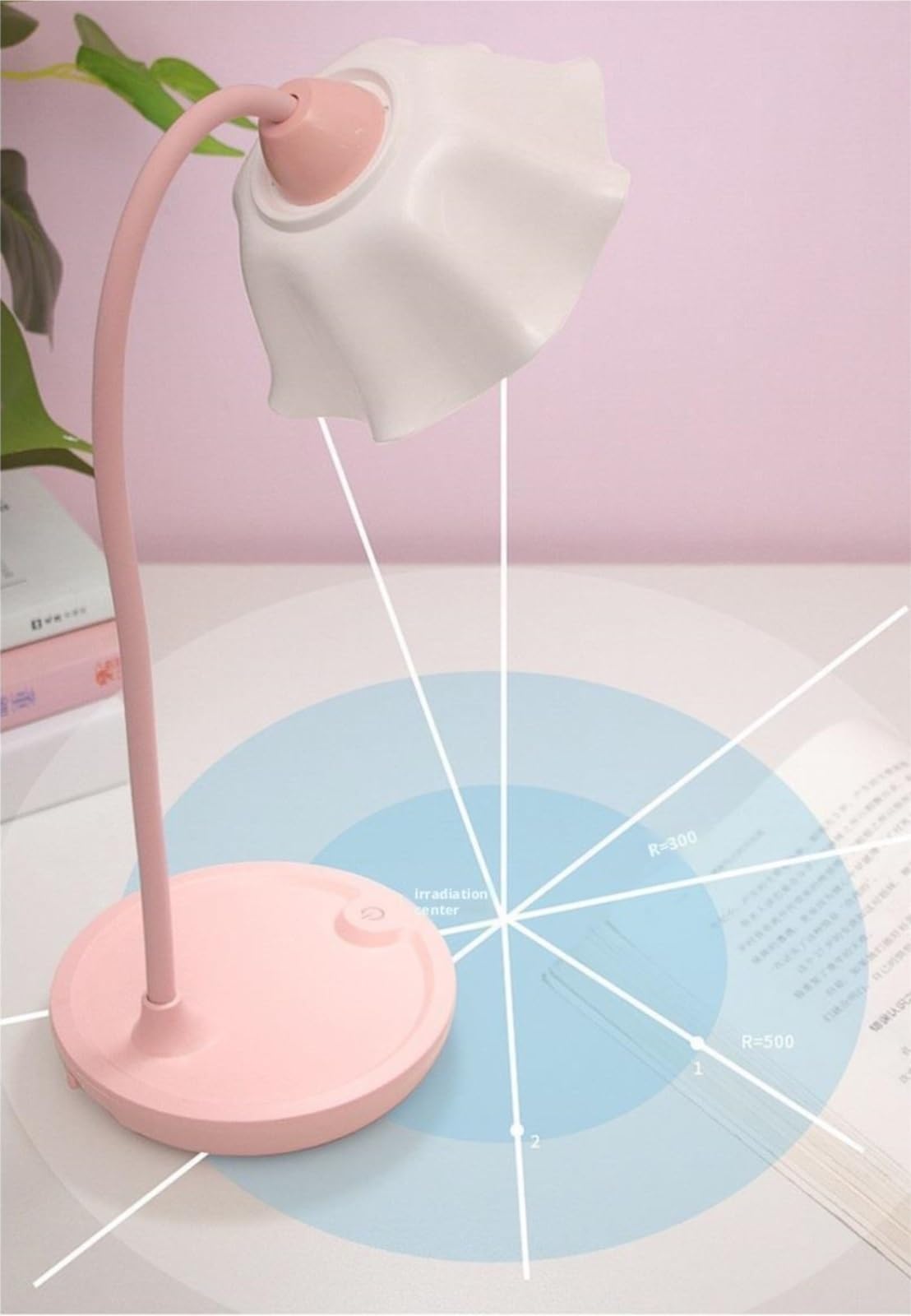 Lampara Escritorio para Oficina Lámpara De Escritorio con Control Táctil Y Forma Flor 3 Niveles Brillo Moderno Flexo Escritorio(Pink)