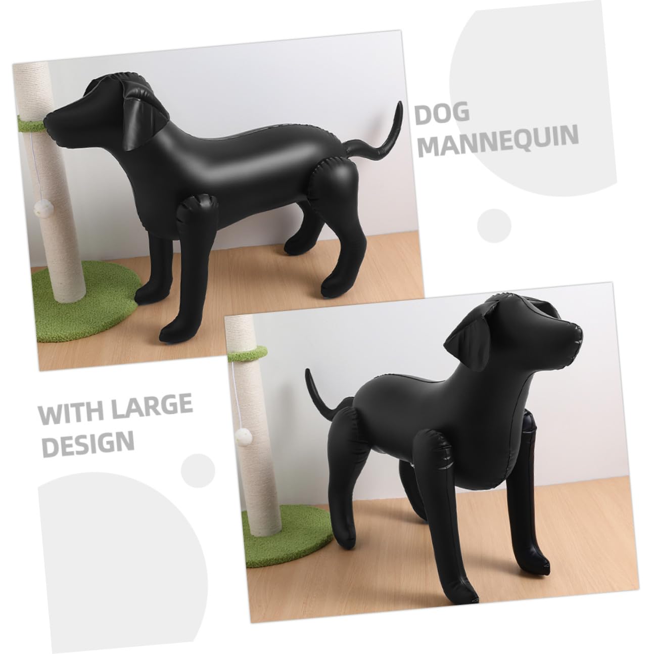 2 manichini gonfiabili per cani in PVC flessibile, in bianco e nero, per esposizione di abbigliamento