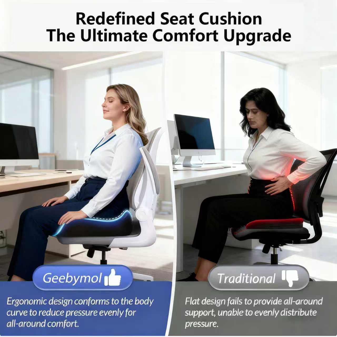 Cuscino in memory foam, per sedia da ufficio, ergonomico, per alleviare il dolore al coccige, sollievo dalla sciatica, comodo cuscino per casa, ufficio, seduta lunga, grande e antiscivolo