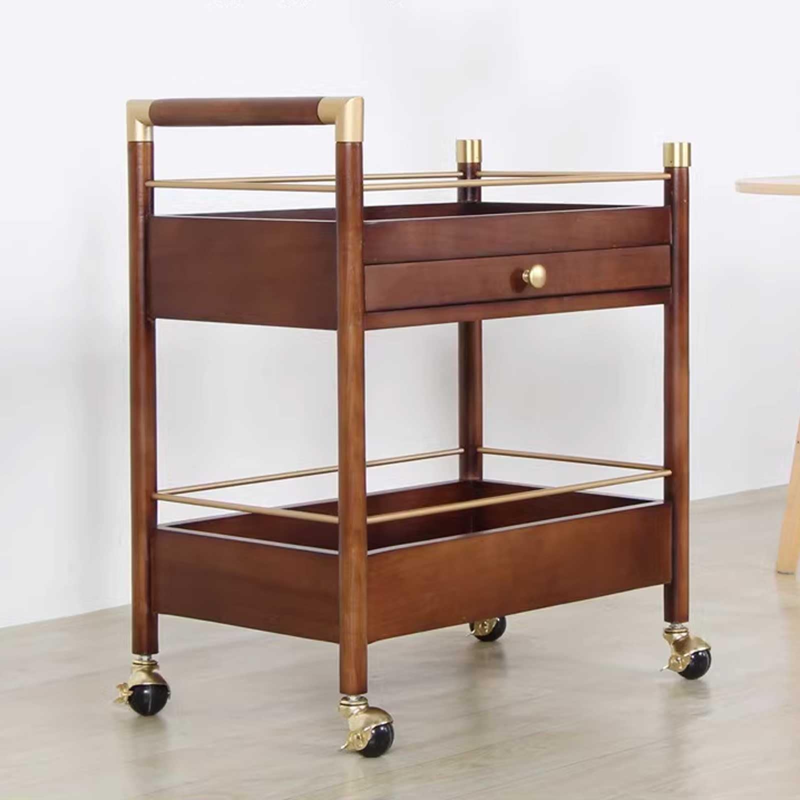Multifunktionaler Küchenwagen mit 2 Ebenen, Rollwagen aus Holz mit feststellbaren Rollen, Aufbewahrungswagen für Bastelbedarf, Servierwagen für Büro und Badezimmer