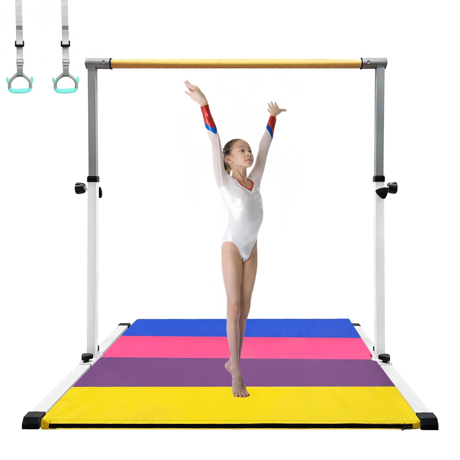 XDEMODA The Latest Model Gymnastics Bar for Kids Ages 3-15 for Home, Anti-Slip, Easy to Assemble, 35” to 55” Adjustable Height Gymnastic Horizontal Bars Equipment