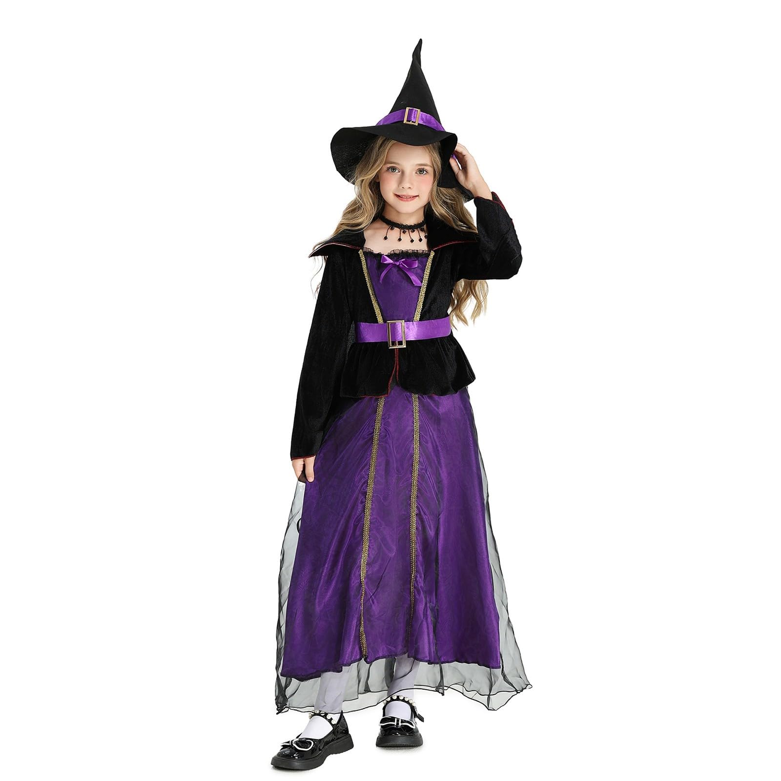 Hexen Kostüm Kinder Halloweenkostüme Kinder Jungen Halloween Mädchen Kleid Set Mit Hut Besen Rock Und Umhang Violett Prinzessin Kleid Kostüm Mädchen Hexenhut Besen Und Bonbontüte