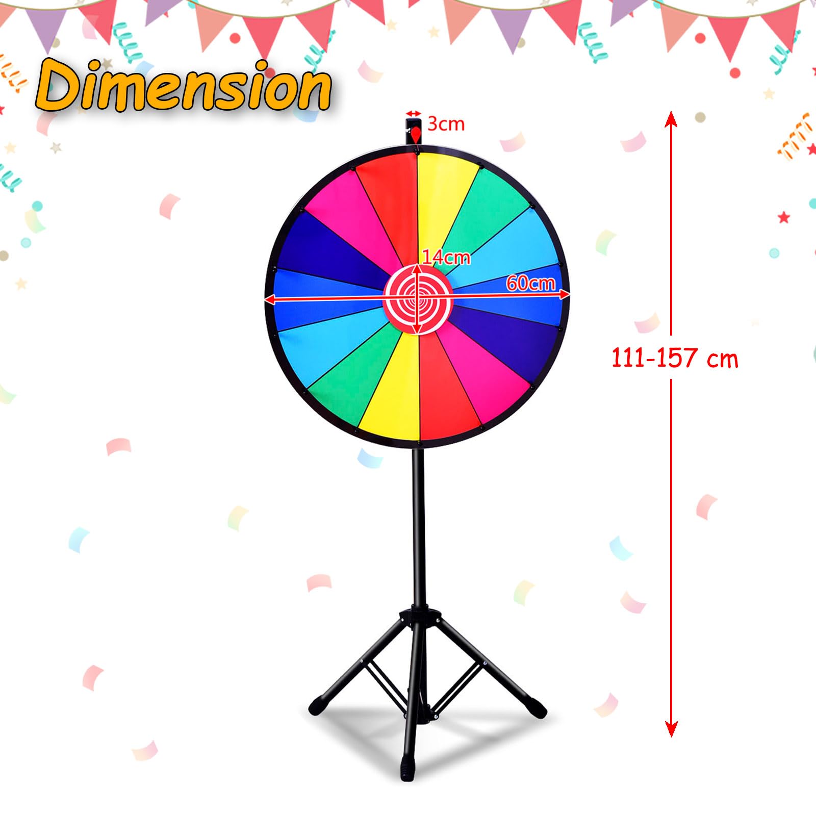 SOARS Ruota della Fortuna 24'', 14 Shot, da Terra con Altezza Regolabile, con Pennarello e Cancellino Riutilizzabile, Base Stabile a Treppiede, per Feste, Carnevale e Ferie (Ø60 cm, 111-157cm)