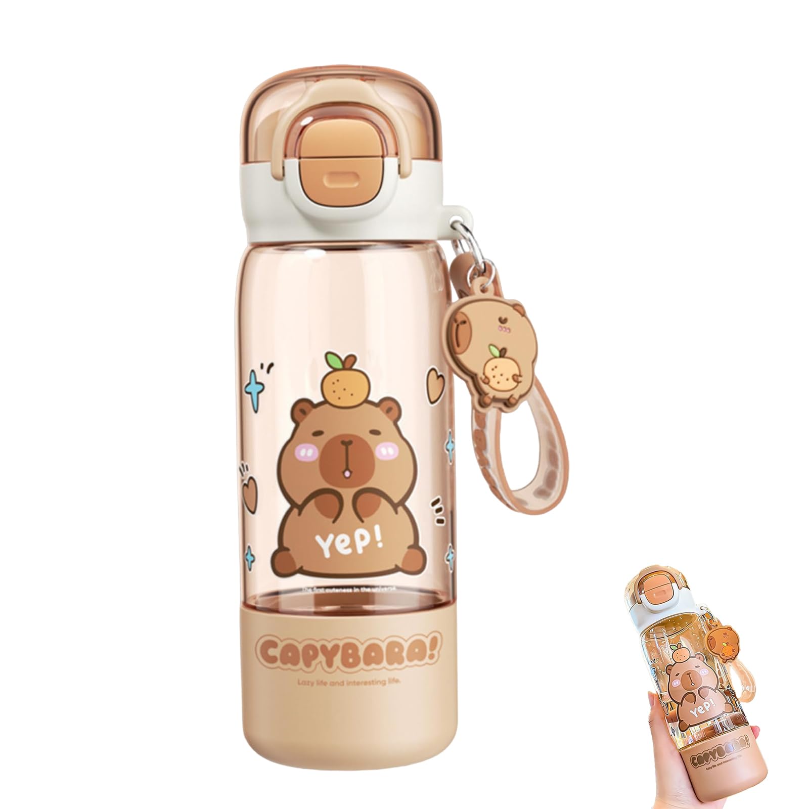 KxrTpx 510 ml Capybara Water Bottle with Lid and Keychain, Cute Water Bottle With Silicone Straw for Girls, Capybara Stuff Collection, Daily Use for School and Office, Outdoor Travel Companion