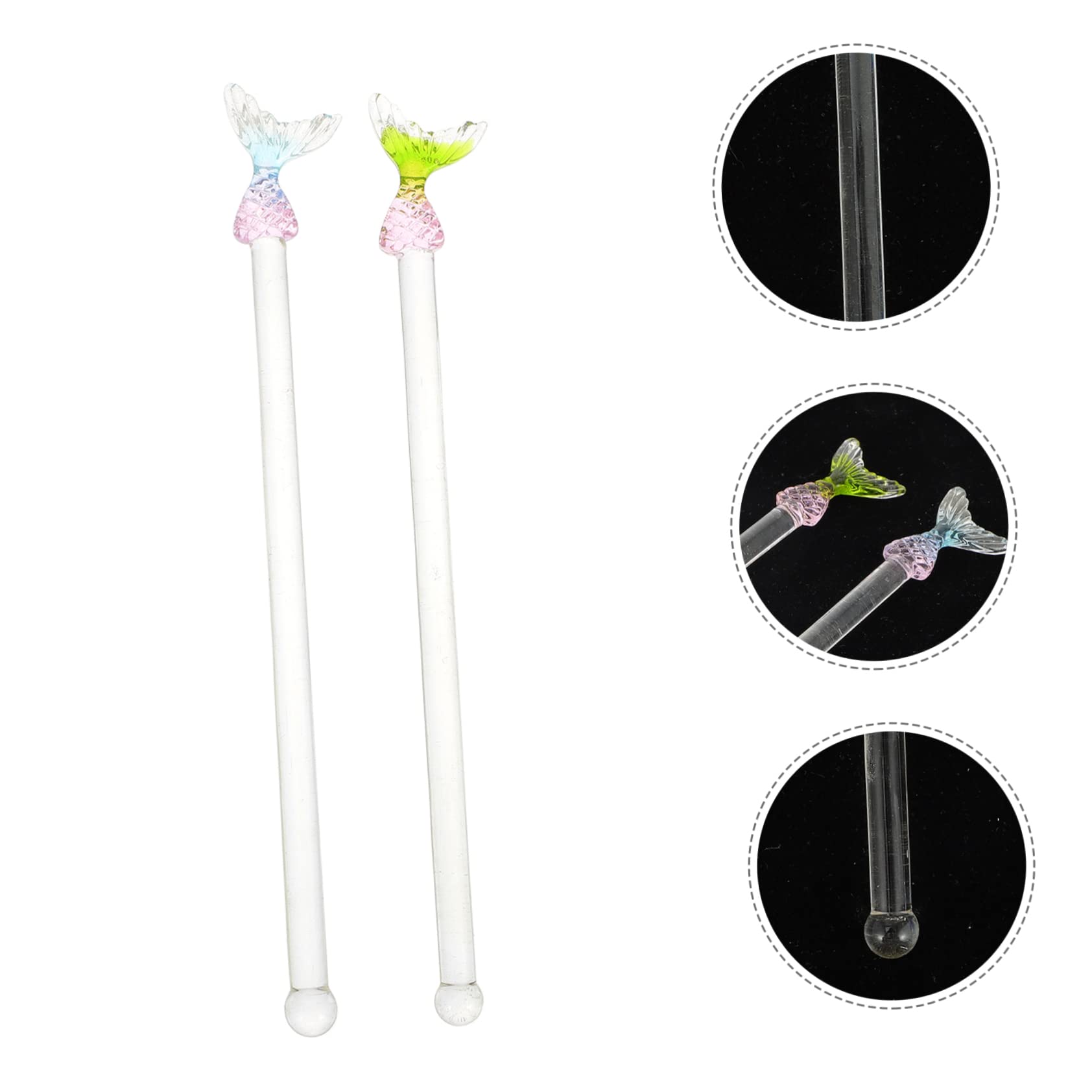 COLLBATH 2pcs Mermaid Stirring Rods Reusable Glass Cocktail Stirrers for Mixing Iced Tea Wine and Beverages Elegant Long Handle Design