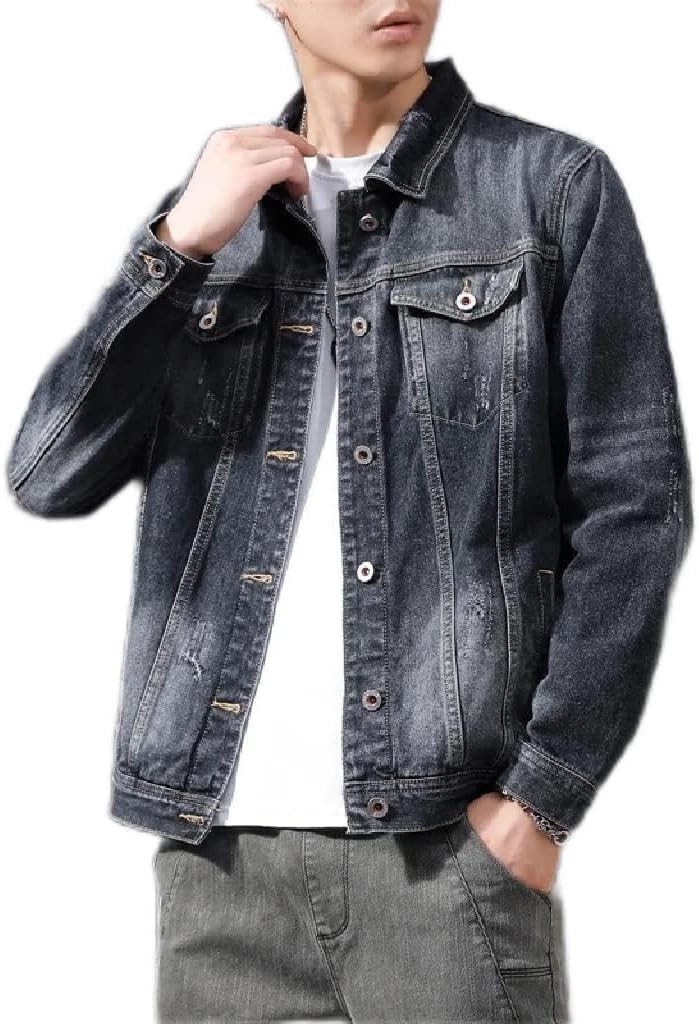 Men's Denim Jacket Korean Version Slim Motorcycle Coat Streetwear Cowboy Size(E,M code)