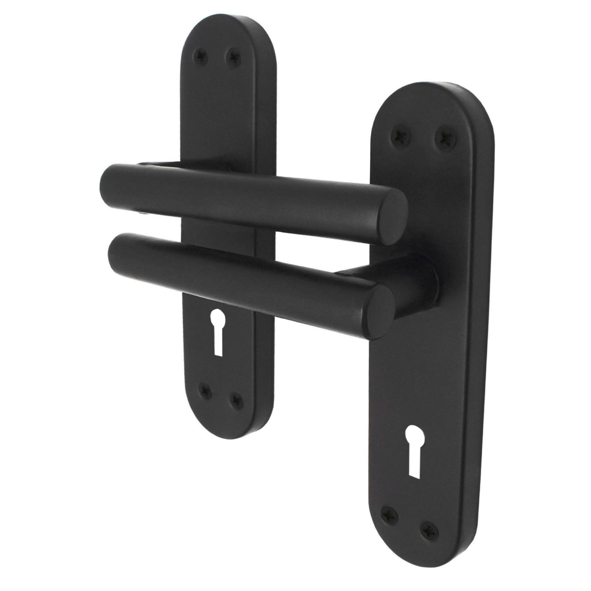 EAI Black Door Handles for Key Lock, 1 Pair of Matt Black Internal Lever T-Bar Handles on Backplate - Oliena