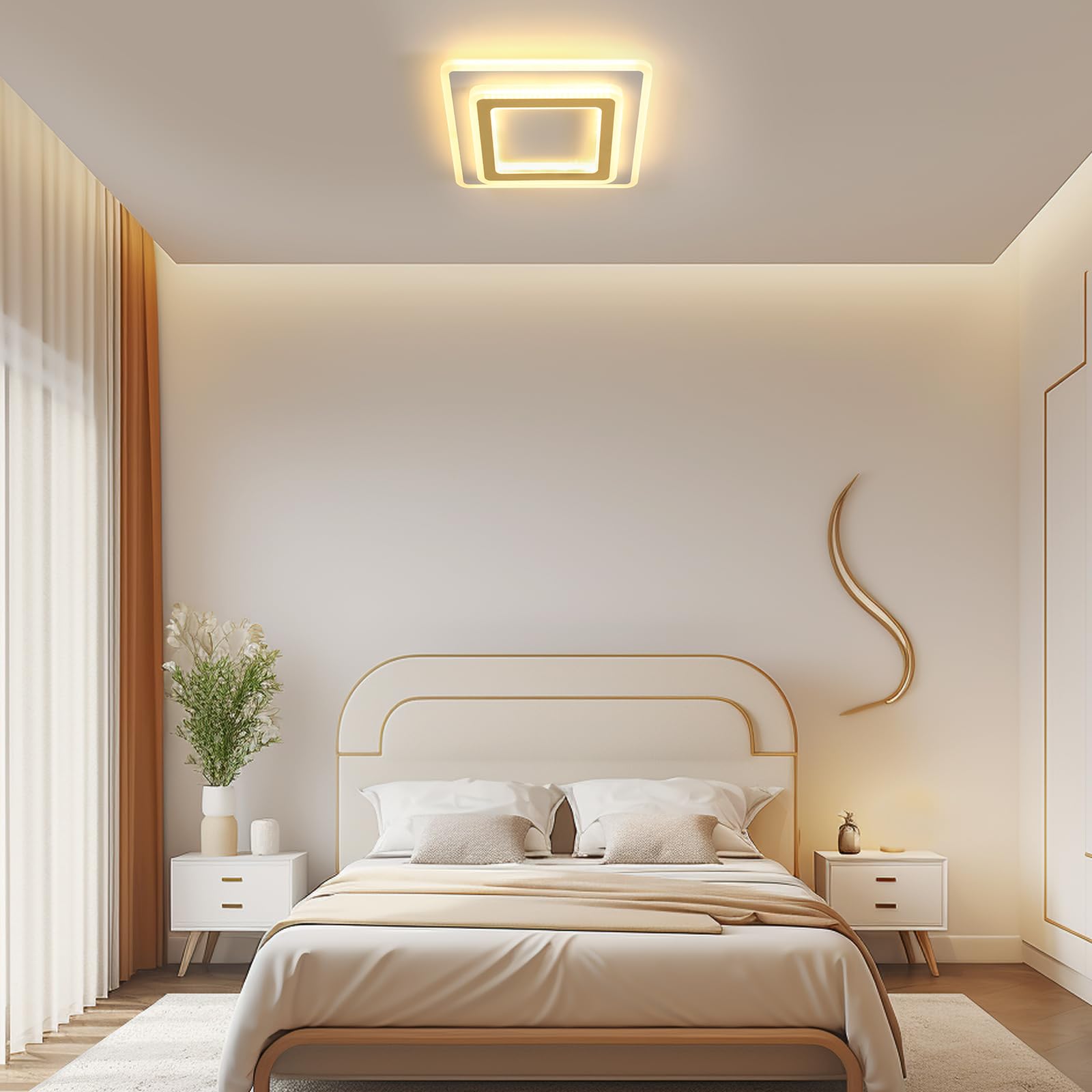 Goeco Plafoniera LED Soffitto Moderna Oro, 44W Lampada da soffitto Quadrata, 3000K Bianca Caldo Plafoniera in Acrilico per Soggiorno, Camera da Letto, Cucina, Corridoio, 29CM