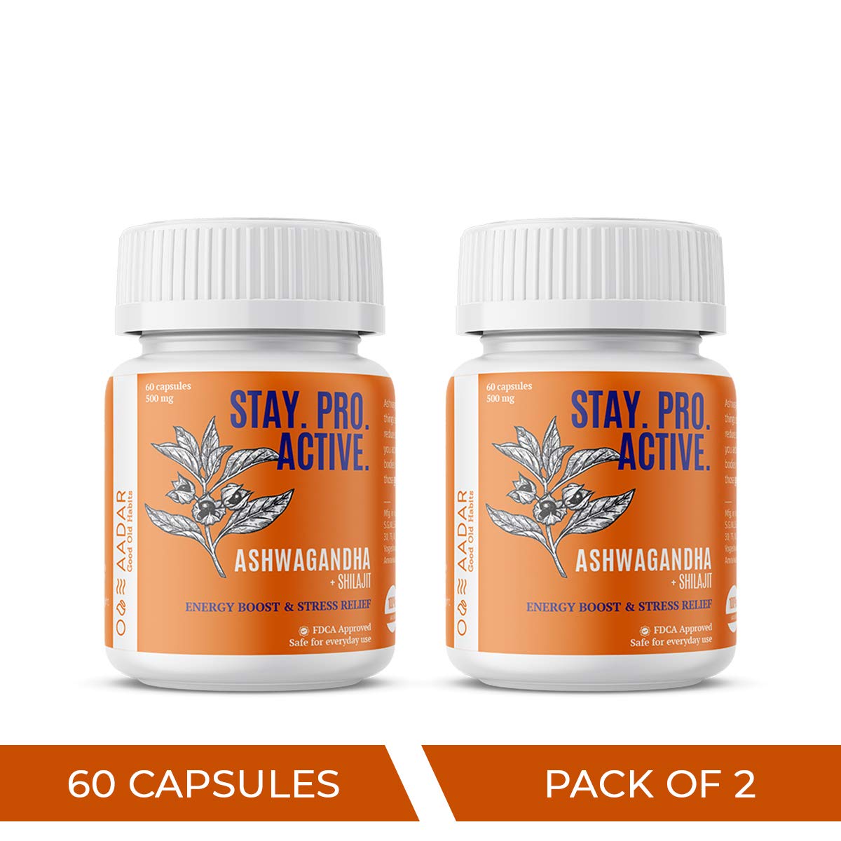 AADAR Stay Pro Active Energy Boost and Relief From Stress and Fatigue for Both Men and Women, 60 Capsules (Pack of 2)