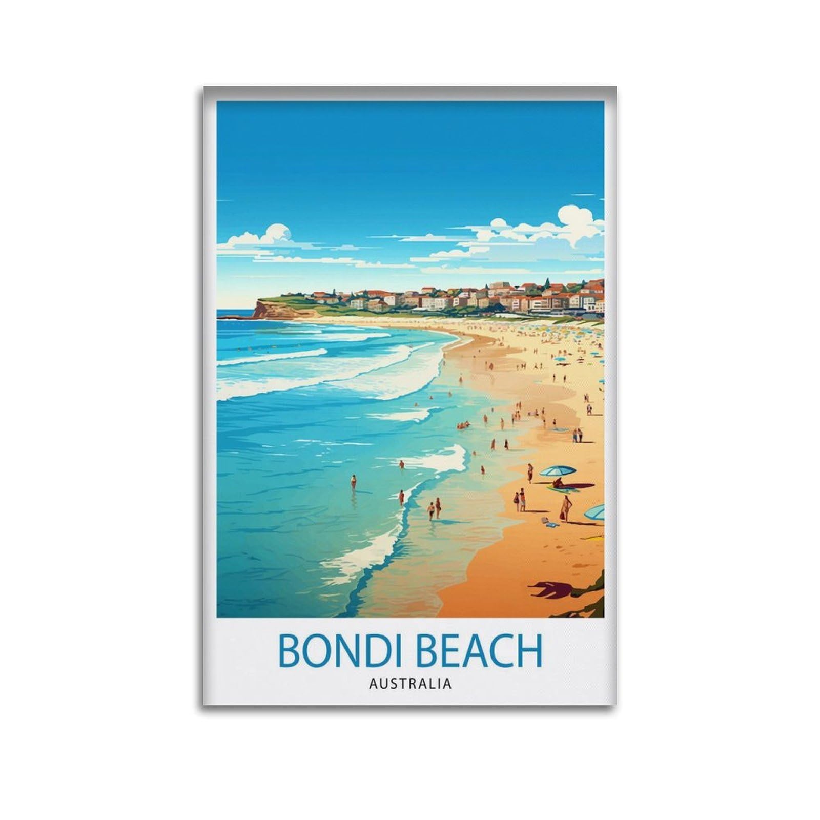 xiaoxiaoshen Bondi Beach Australia Travel Coastal Australian Surfing Illustrati Canvas Poster Wall Art Prints Room Aesthetic Murals Bedroom And Living Decorations 20x30inch(50x75cm)