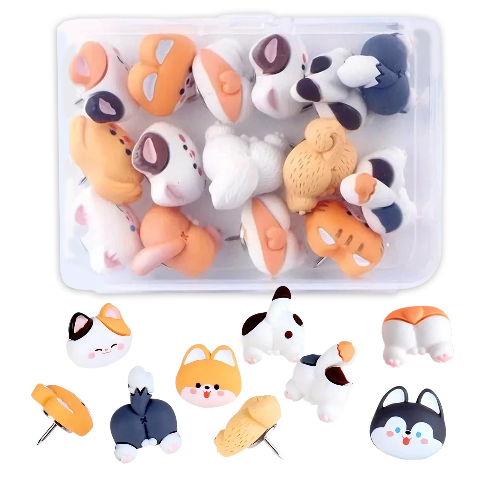 20PCS Animal Cute Push Pins, Cat & Dog Shape Cork Board Pins with Strong Penetration, Versatile Thumbtacks for for Map, Pinboard, Photo Display Wall, Office, School, Home Use Wall, Whiteboard