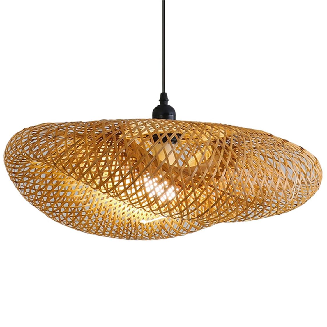 CSSYKV Wicker Bamboo Pendant Lamp for Dining Room Boho Light Fixtures Handmade Lantern Rattan Cage Light Geometry Design Large Chandelier for Kitchen Bedroom, Living Room, Entryway, Foyer