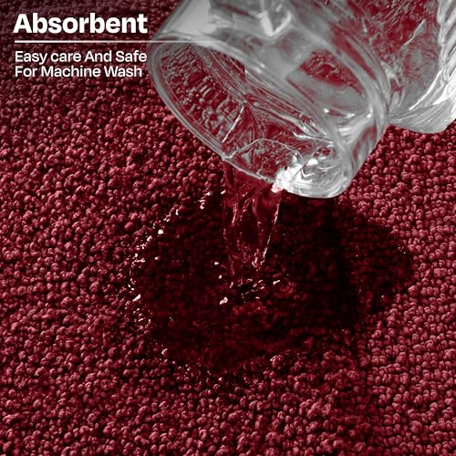 Image of enera Microfibre Bath Mat | Soft & Absorbent 2650 GSM | Non-Slip Latex Backing | Quick Dry, Washable Multipurpose Floor Mat for Bathroom, Bedroom, Kitchen & Home (Opella 40 x 60 cm) (Ruby Maroon)