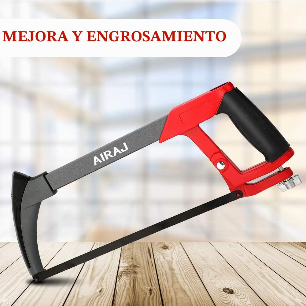 AIRAJ 300mm Sierra para Metales multiusos,Ajusta la Tensión,Con 10 hojas de sierra de acero,Sierras de Dos Ángulos de Corte (45 ° / 90 °),Sierras de mango para carpintería-sierra fina