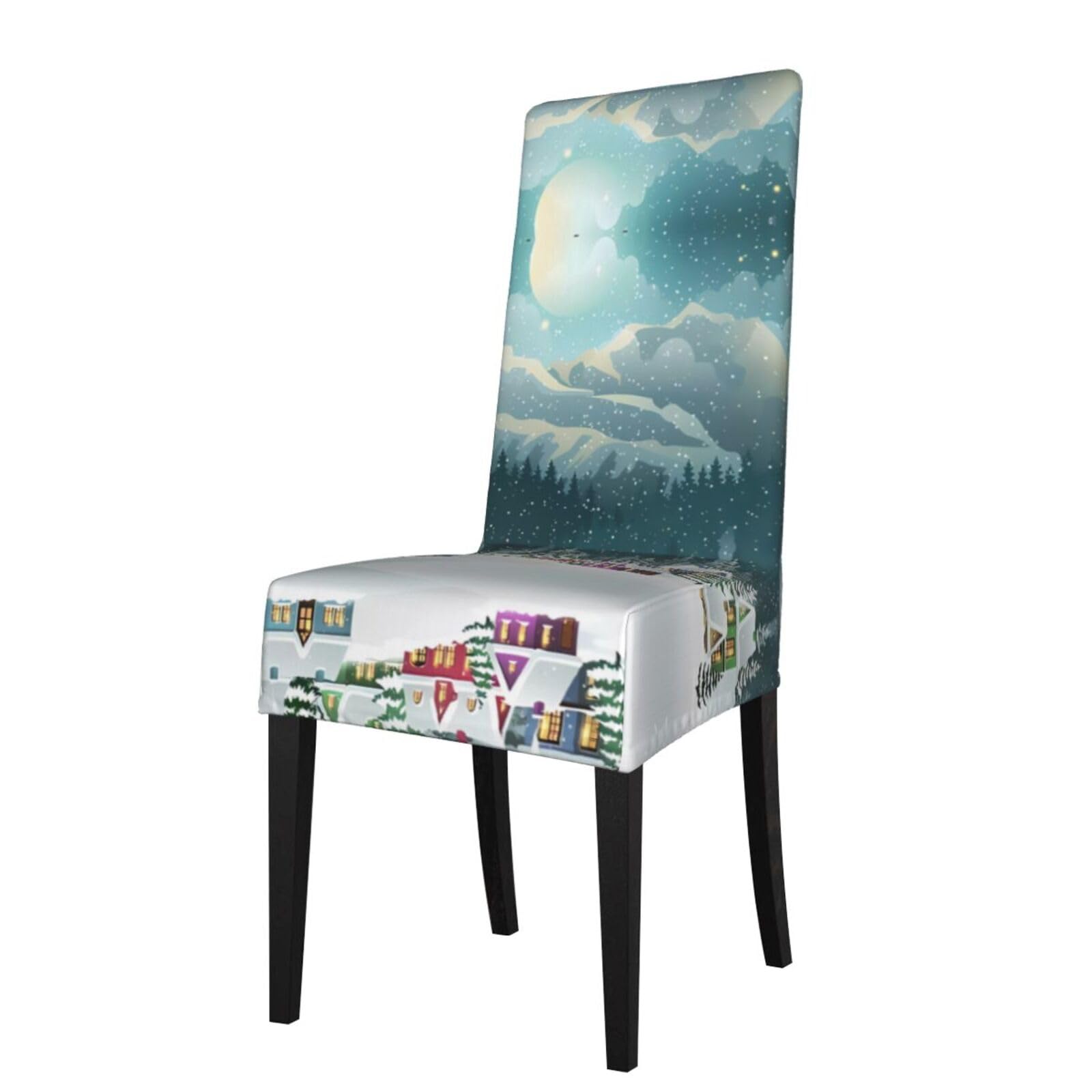 HJFCZH Snow Covered Village Town Prints Protection Cover for Dining Chair - Stretchable Chair Throw Covers for Dining Room, Hotel Event Party