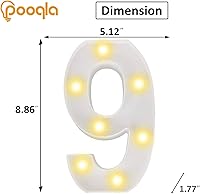 Vista 3 de Pooqla Letras y Números Decorativos con Luces LED, Letras y Números de Neón de Plástico Blanco para Decoración de Fiestas, Bodas, Funciona