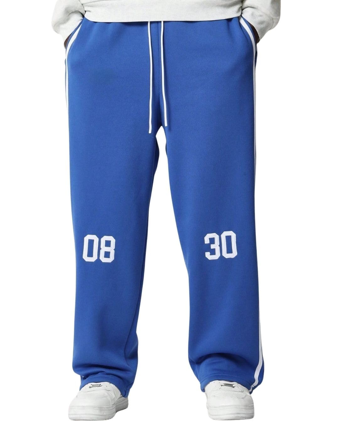 Royal Blue Striped Loose Fit Track Pant-image-21