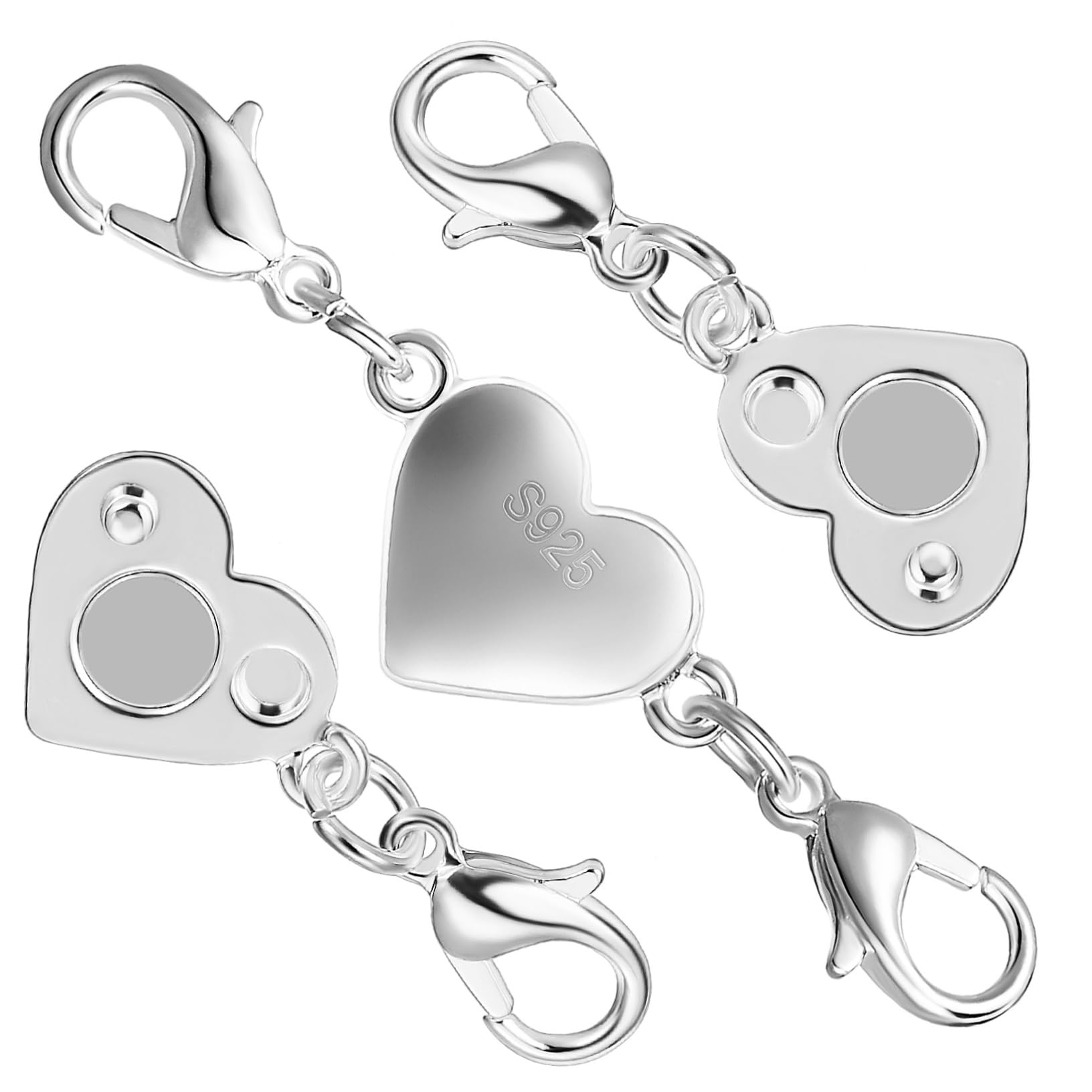 20 Fermoirs Magnétiques Coeur Argent 15mm - Fermeture Aimantée Pour Bracelets Colliers Bijoux