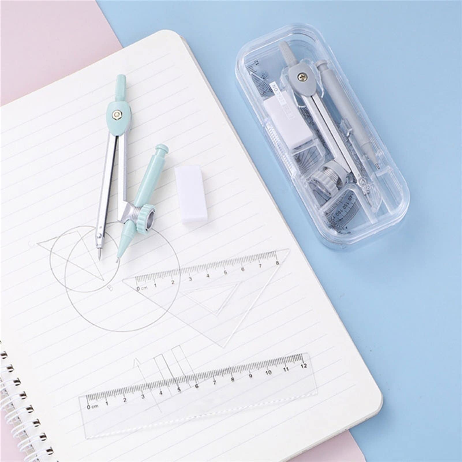 BAtlam Kompass-Geometrie-Kit 7-in-1-Kompass-Set Multifunktionales Quantizer-Kit Box for Studenten Mathe-Entwurf Zeichenwerkzeuge Schreibwaren Mathe-Set Kompass-Set (Color : A) (A)