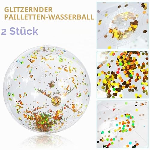 Foto von flintronic Aufblasbare Glitter Wasserbälle, Strandball in 40.7cm Durchmesser, 2 Stück Beachball, Schwimmbad Party Ball, für Sommeraktivitäten im Freien, Schwimmbad-Strandparty