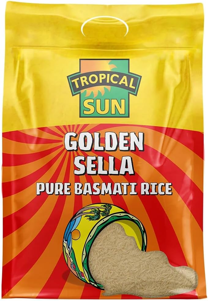 Golden Sella Basmati Rice | 5kg | Pack of 1 | Yellow & Orange