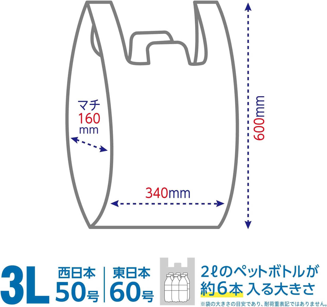 Ordi EB-W50-100 Shopping Bags, No. 50, 0.8 gal (3 L), Milky White, 100 Pieces, Set of 2, Convenience Store Bags, Takeout, Handle Included, Plastic Bag, Apron Block