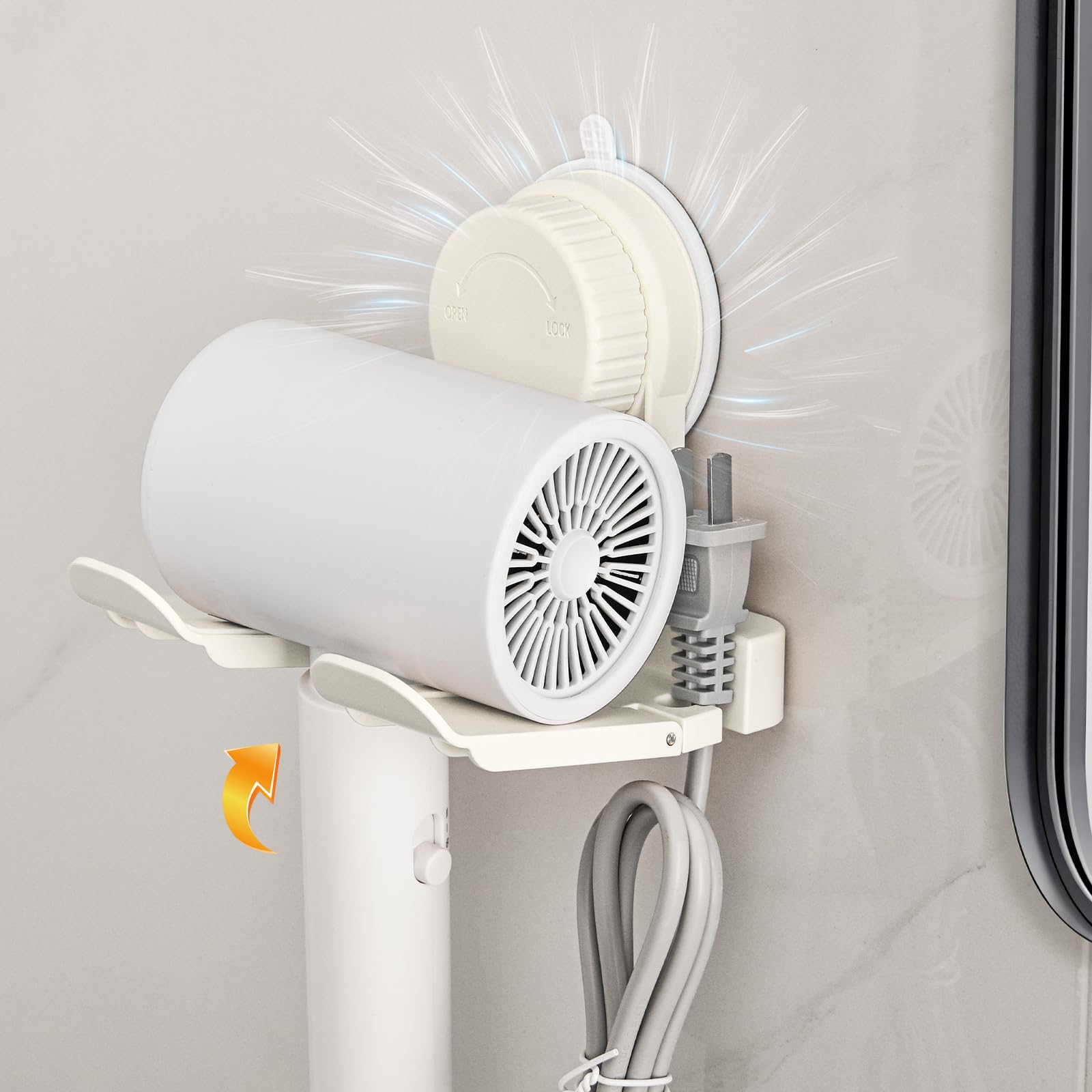 Hair Dryer Holder with Cord Organizer, Adhesive Blow Dryer Stand-White