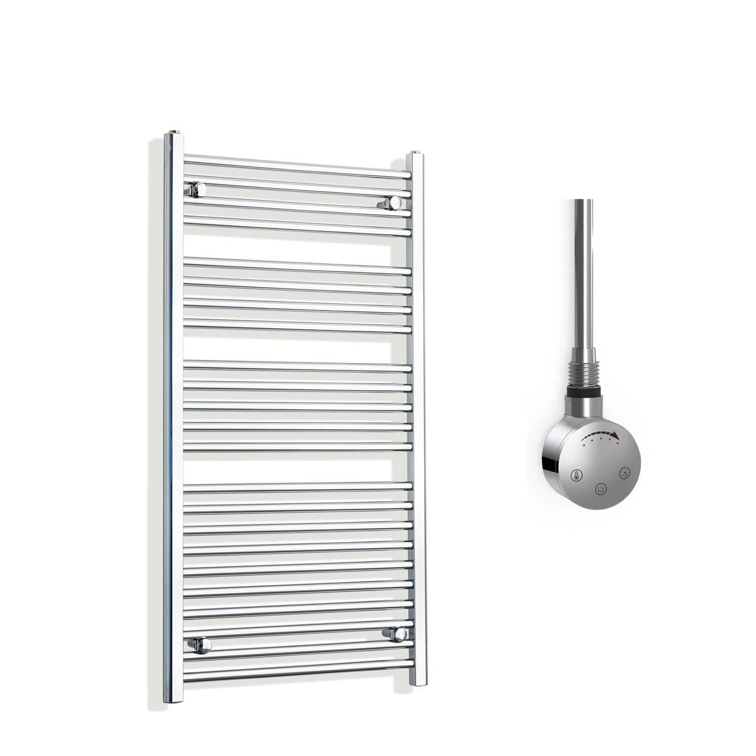 Companyblue 600 x 1200mm Sparkling Chrome Electric Heated Towel Rail with Thermostatic Heating Element - Flat Pre-Filled Electric Towel Warmer Radiator