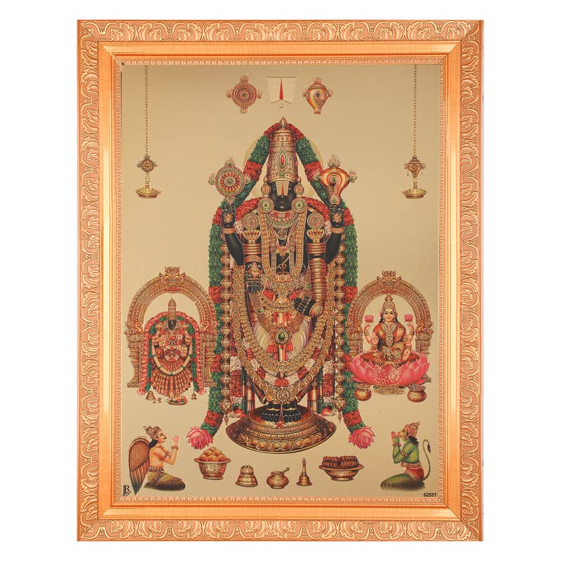 BM TRADERS Thayar Perumal Lakshmi Beautiful Golden Foil Photo In ArtWork Golden Frame(11 x 14 Inches) OR (27.94 X 35.56 Cm's) Housewarming Gifts