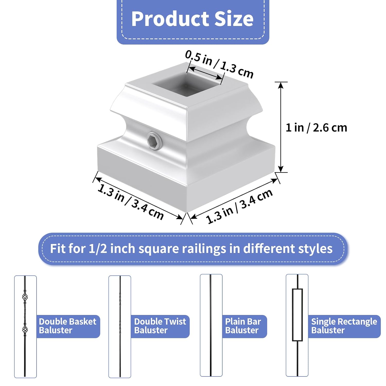 MOLIGOU 50 Pcs Iron Baluster Shoes, Square Staircase Baluster Shoes with Pre-Inserted Screw, Stair Flat Shoe Use for 1/2" Square Spindles (White)