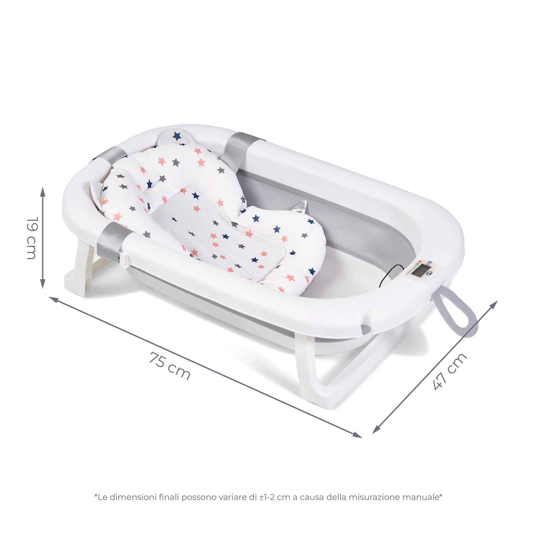 Ms Babyworld – FLEX + TERMOMETRO + CUSCINO – Vaschetta da bagno pieghevole e flessibile | Fino a 24 mesi | Termometro | Cuscino riduttore per neonati | Piedini antiscivolo | Indicatore di temperatura