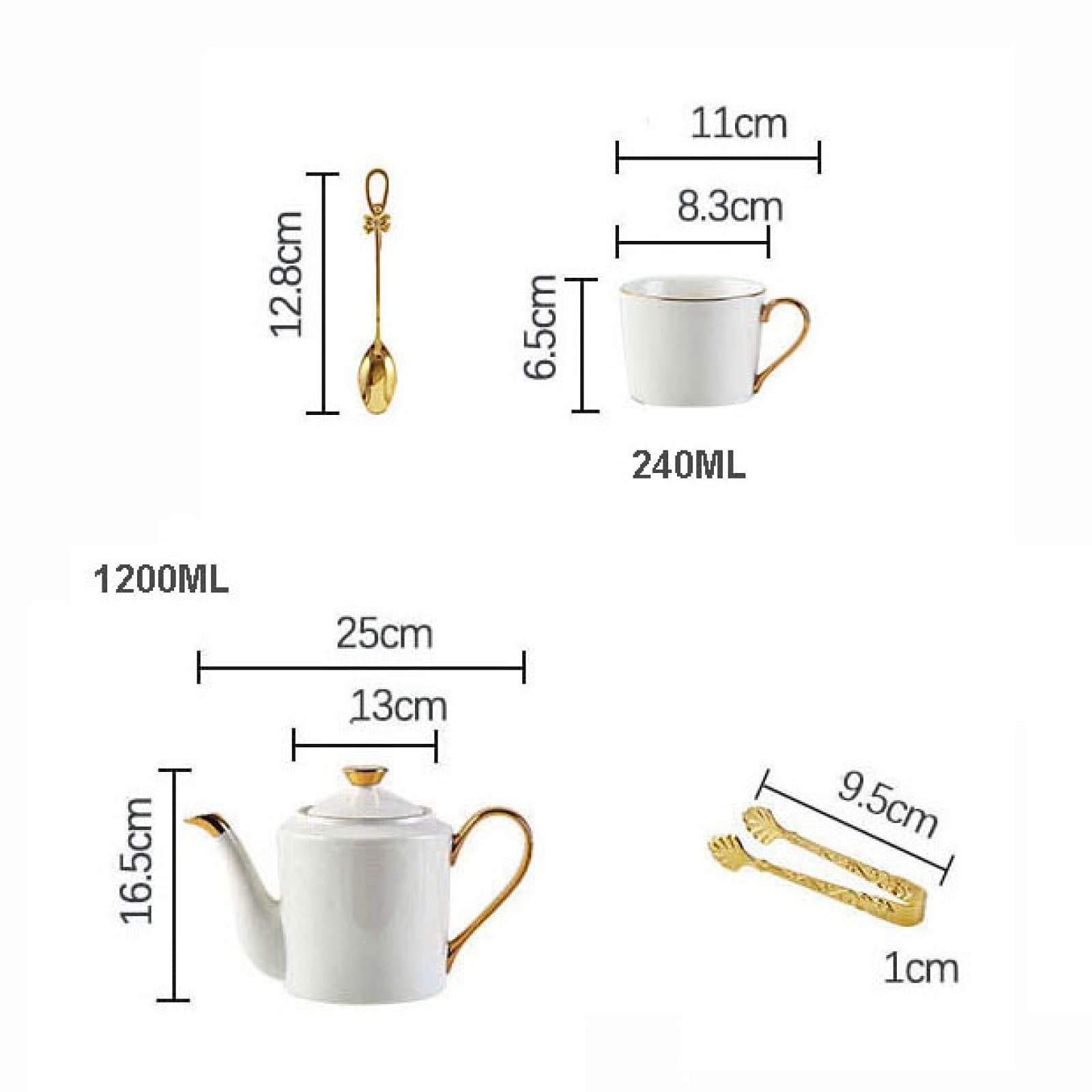Zestaw Do Parzenia Kawy I Herbaty Z Białej Porcelany, Zestaw Prezentowy Z Tacą, Łyżeczką Do Herbaty, Czajniczkiem Do Herbaty 1200 Ml, 6 Filiżanek, 240 Ml, Zestaw Do Herbaty, Herbata/Kawa/Woda