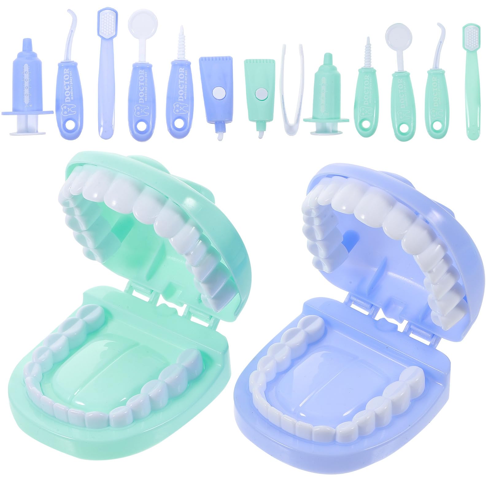 TOYANDONA 2 Sets Pretend Dentist Playset Educational Set with Dentist Tools for Boys and Role Play Kit in Dark Blue and Green
