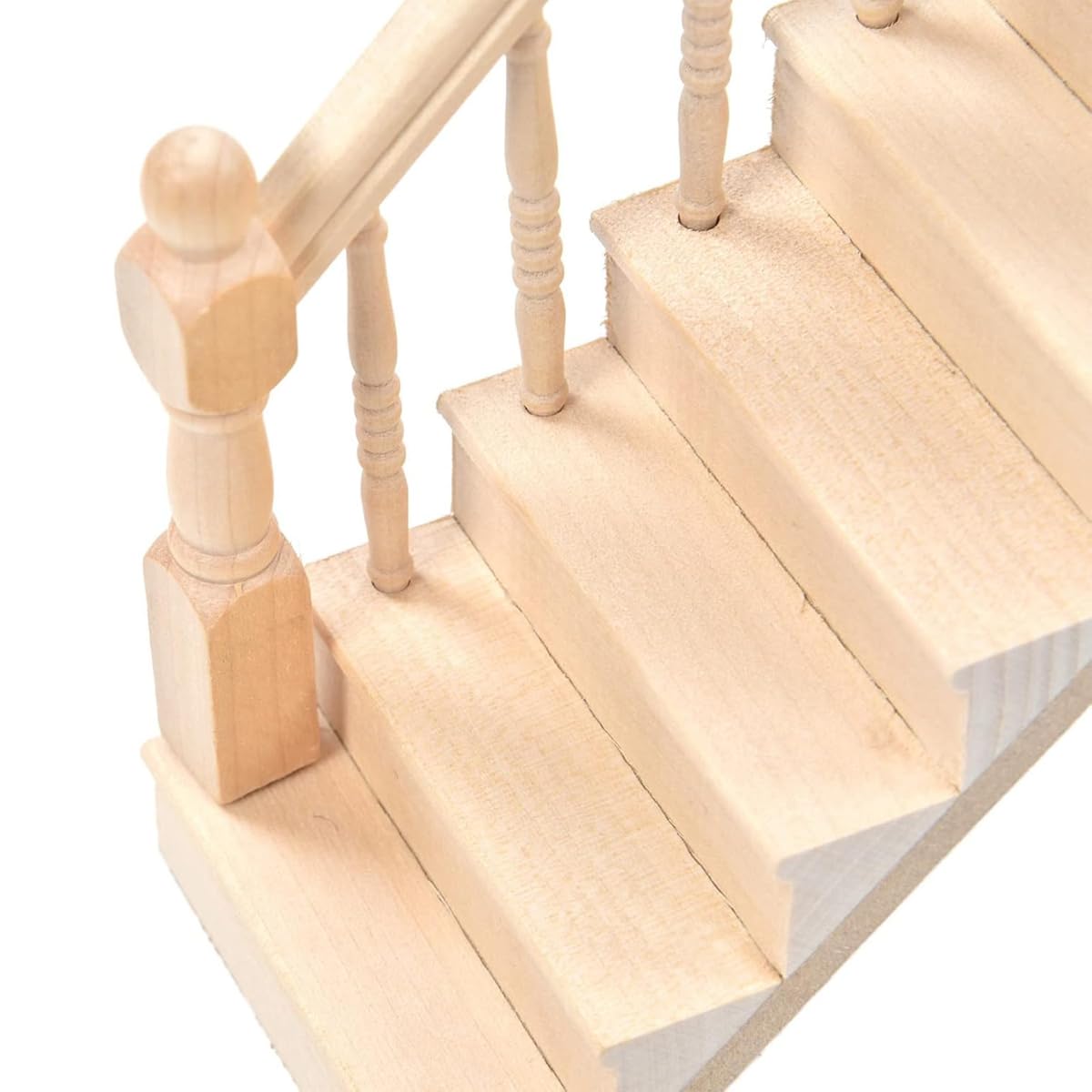 FONGKNOX Dollhouse Staircase Miniature Stairs Wood Stair 1/12 Dollhouse Miniature Furniture Wooden Stringer Steps Model DIY Staircase Accessories Decor Left Armrest - Image 4
