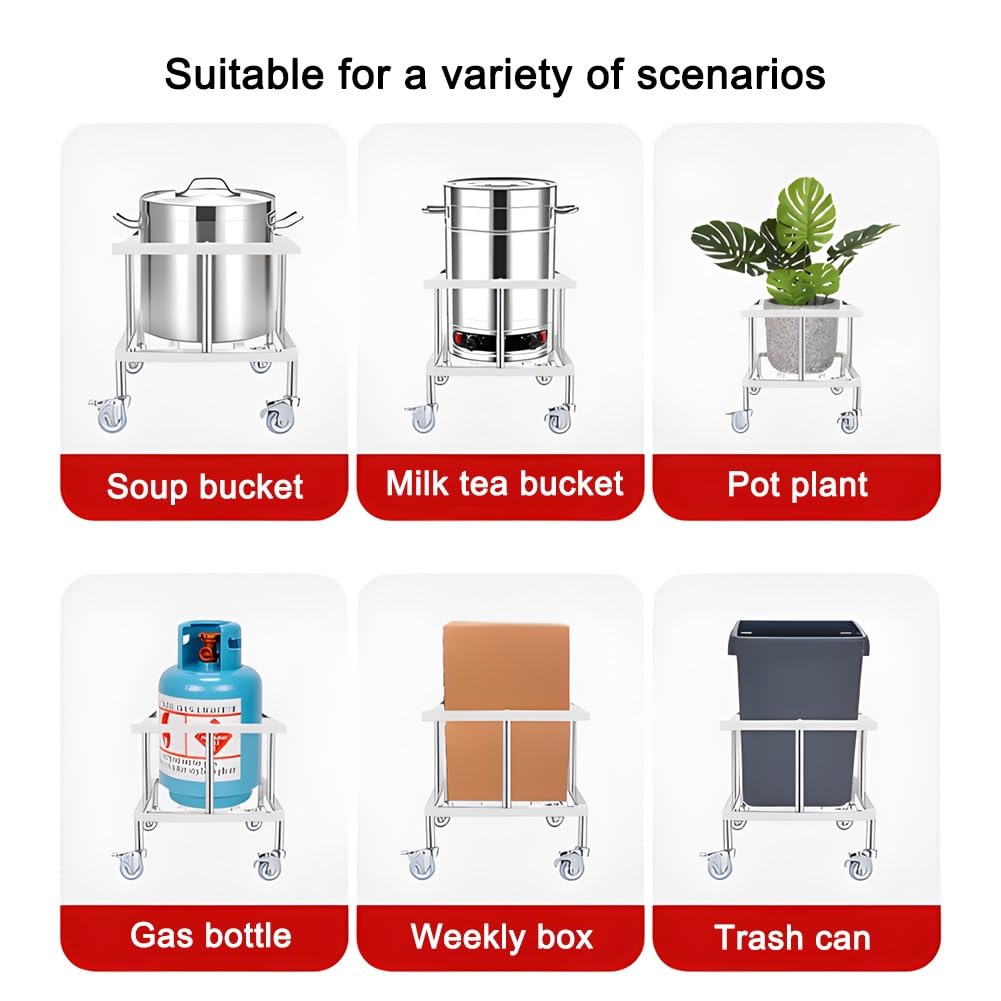 Portavaso in acciaio inox con ruote, base mobile per bombole del gas, carrello multiuso per mobili, per barili di spostamento, secchi per latte