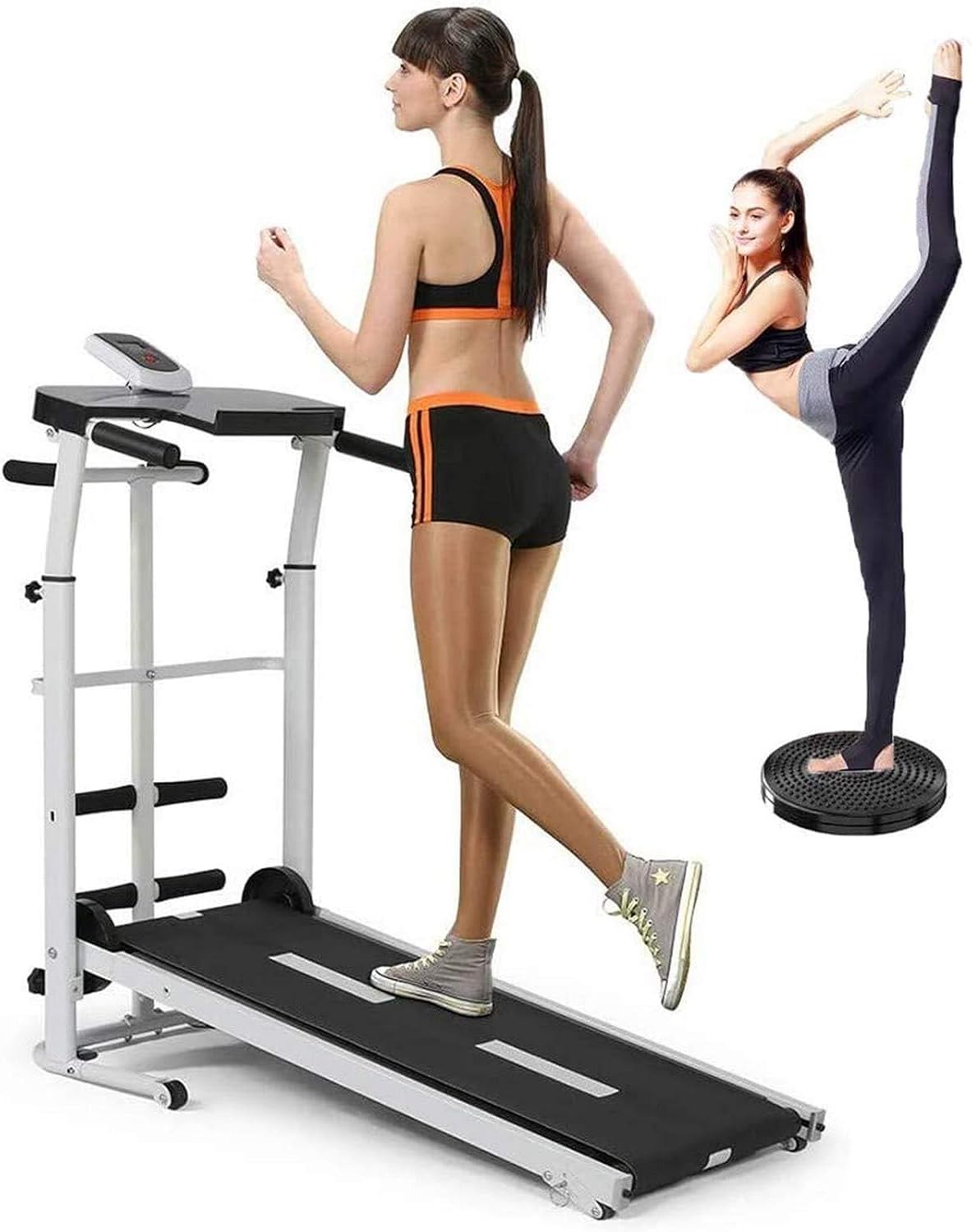 Folding Treadmill Four Fitness Methods Folding Manual Treadmill Fitness Walking Machine Household Aerobic Exercise Exercise Tilt Adjustable Height Free Installation of Ultra-Quiet