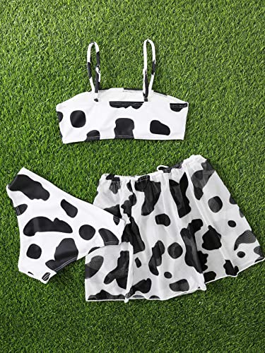 Image of WDIRARA Girl's 3 Pieces Cow Print Bikini Swimsuit with Split Tie Side Beach Skirt Multicolored 140