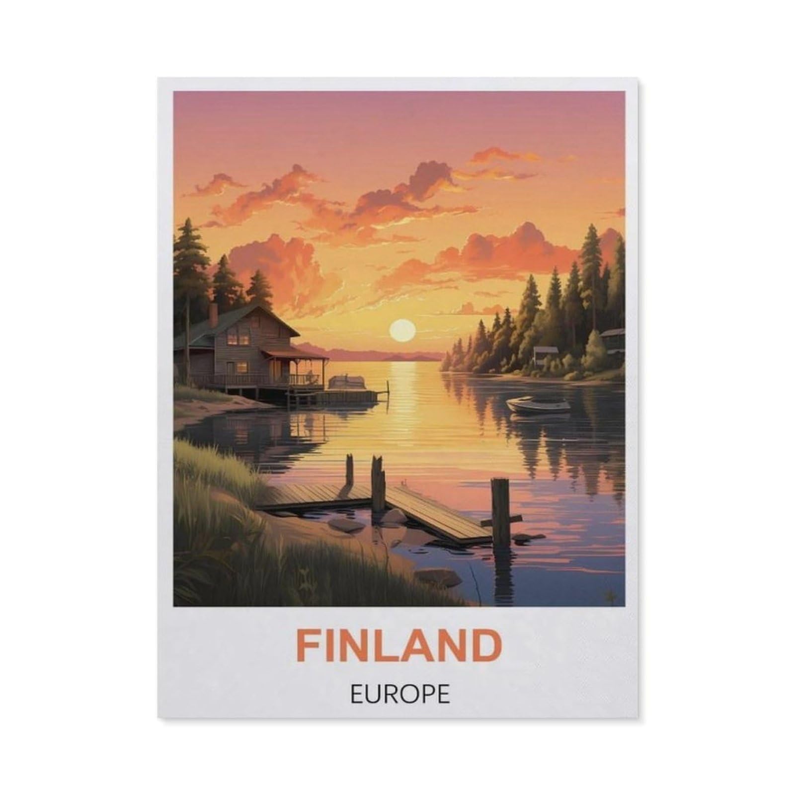 BEAYODKP DIY 5D Diamond Painting，Finland Europe Vintage Travel Poster，Round Diamond, Used for Room Decoration（50 x 60 cm/19.68 x 23.62 inches）-BW19