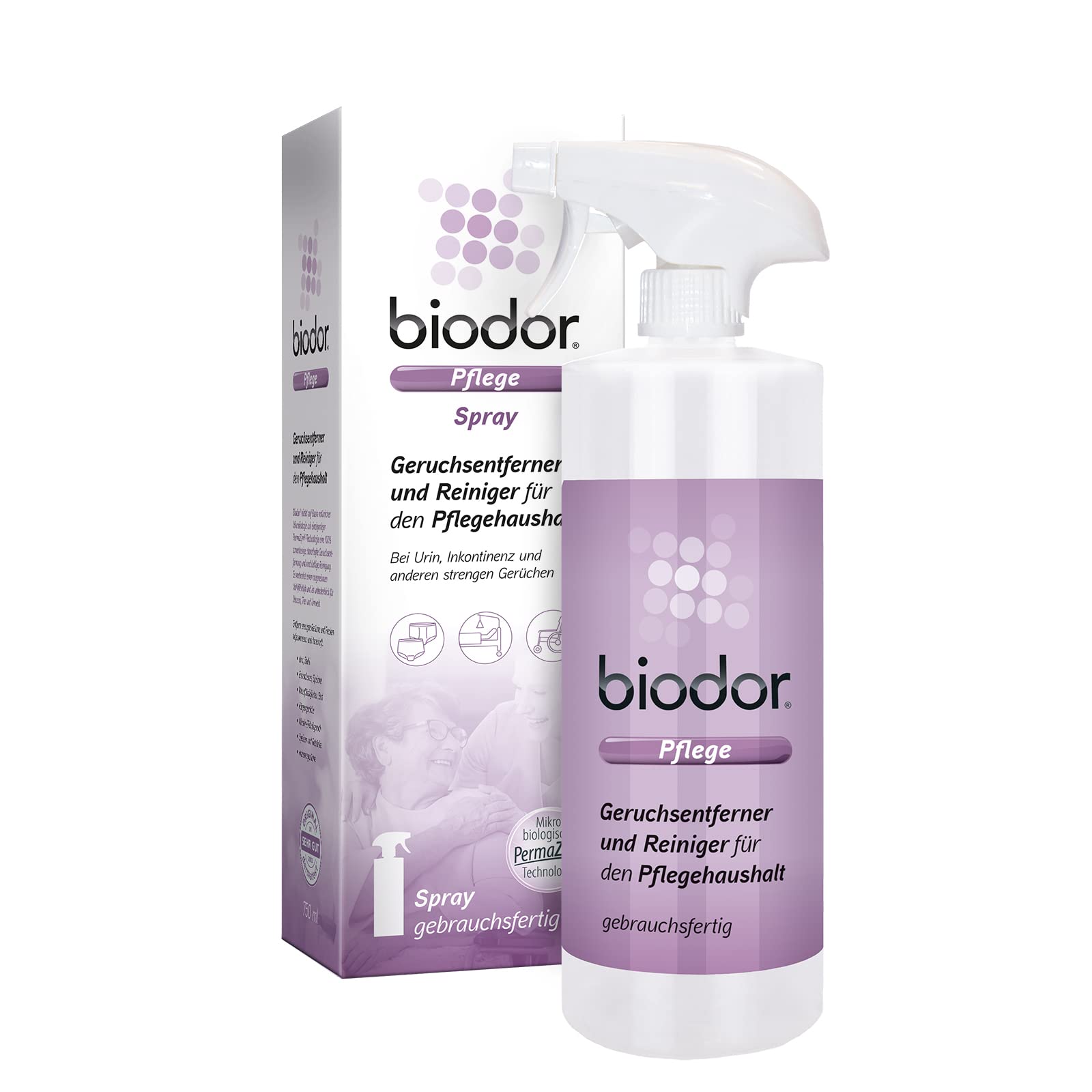 Biodor Pflege Spray 750ml - Geruchsentferner & Reiniger - Enzymreiniger für den Pflegehaushalt - Geruchsneutralisierer bei Urin, Inkontinenz & anderen strengen Gerüchen - zuverlässige Reinigung
