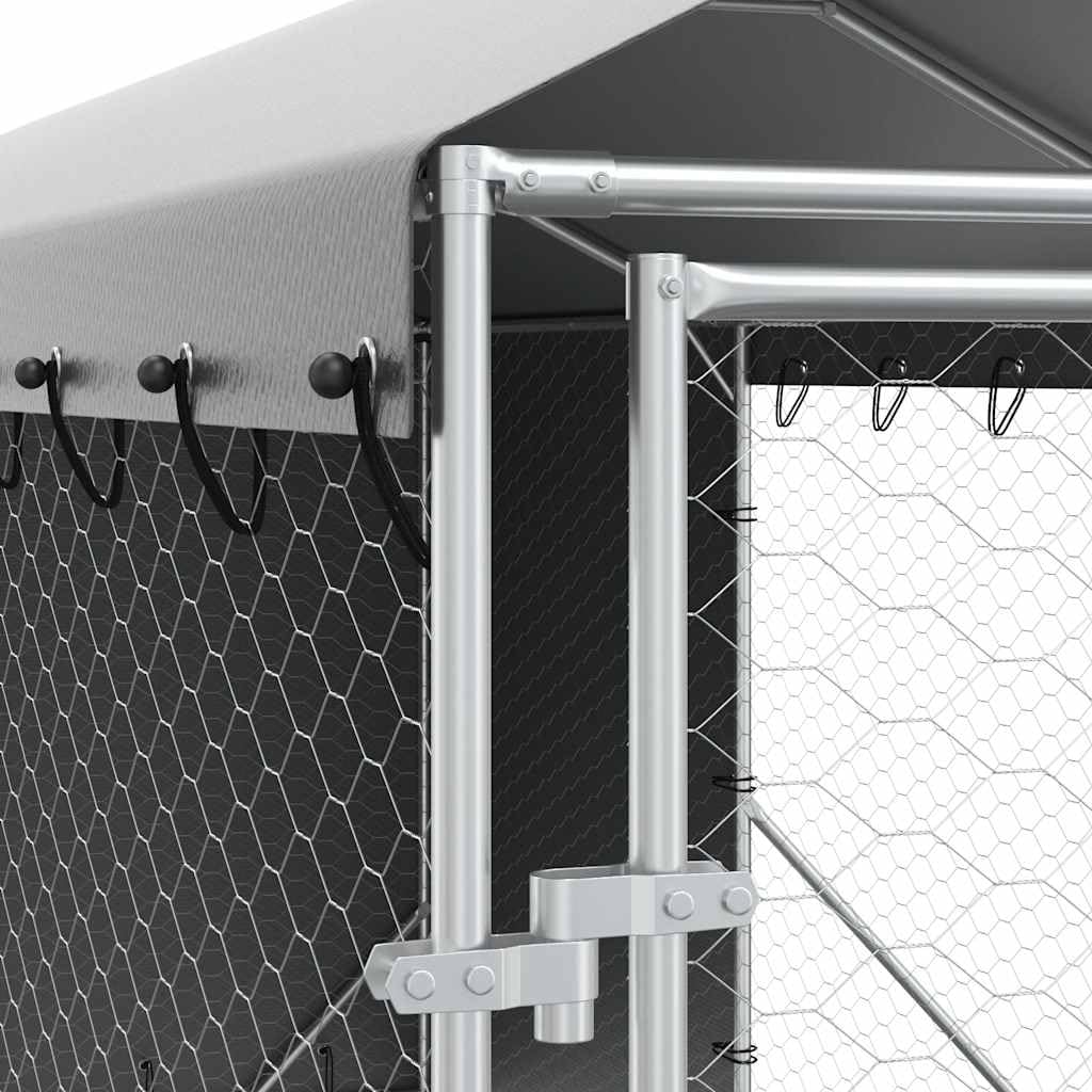 Perrera para perros al aire libre con techo plateado de acero galvanizado 2 x 6 x 2,5 m con puerta con cierre para perros, cachorros, animales pequeños, jardín, terraza, protección y seguridad