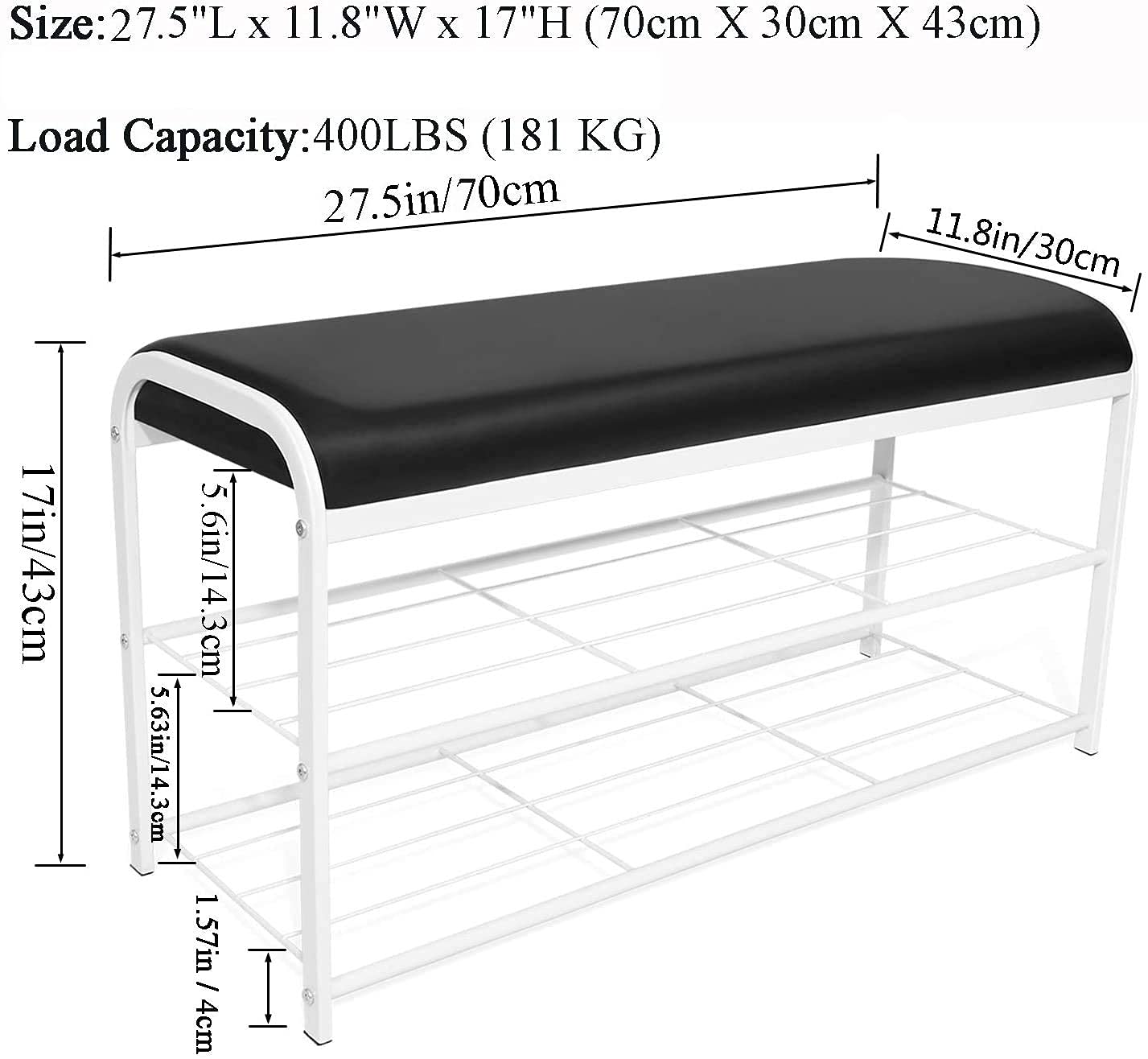 INDIAN DECOR. 45406 Shoe Bench Rack Entryway with Faux Leather Seat, 2 Tiers Shoe Shelf Industrial Stand End Bed Stool for Hallway Bedroom Living Room Corridor - White - Made in India! 3