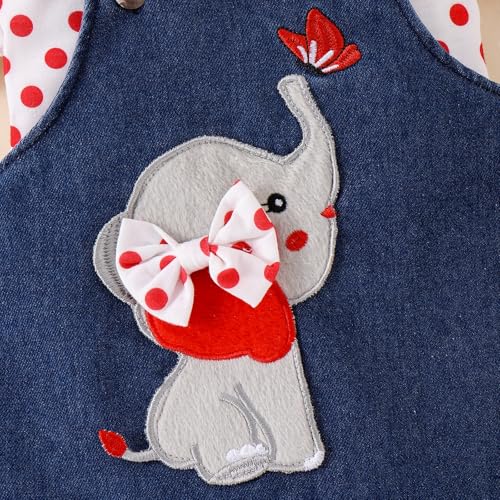 Image of Baby Girl Clothes Newborn Ruffle Romper Elephant Jeans Skirt 0-18M | Soft Romper, Adjustable Jean Skirt with Headband Elephant Butterfly Design, Snap Closure, Everyday Wear