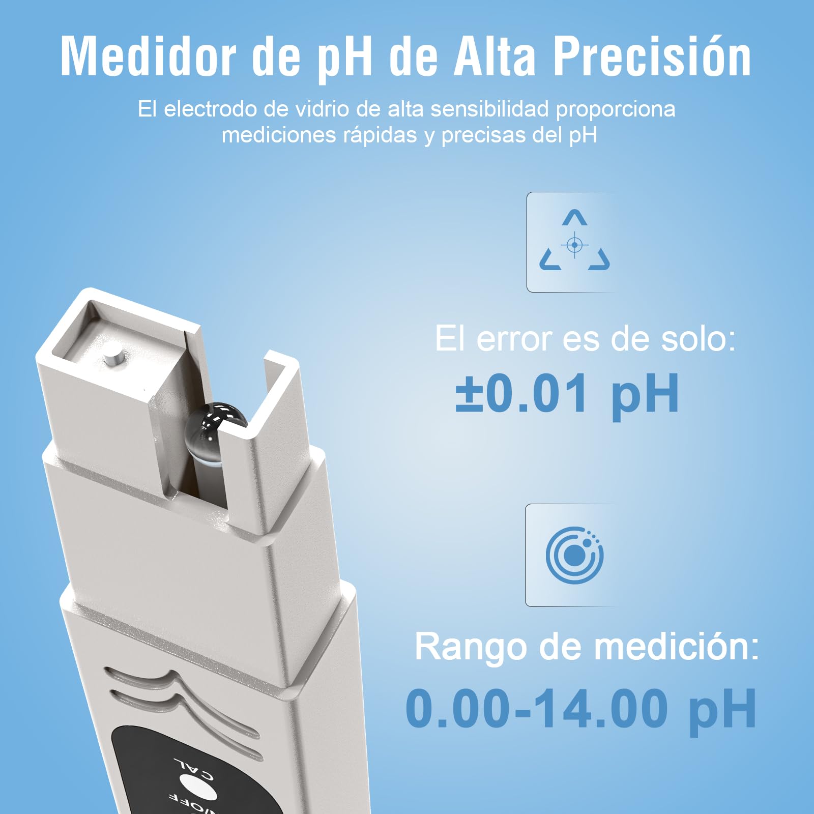 Medidor de pH de alta Precisión ± 0,01 para Piscina y Agua Potable con Pantalla LCD