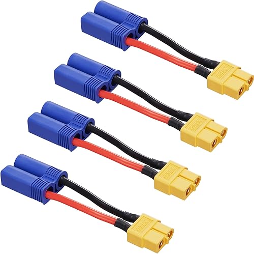 Adaptador EC5 macho a conector hembra XT60, 4 cables de extensión XT60-EC5, adaptador de batería RC con cable de silicona de 2.0 in 14AWG para