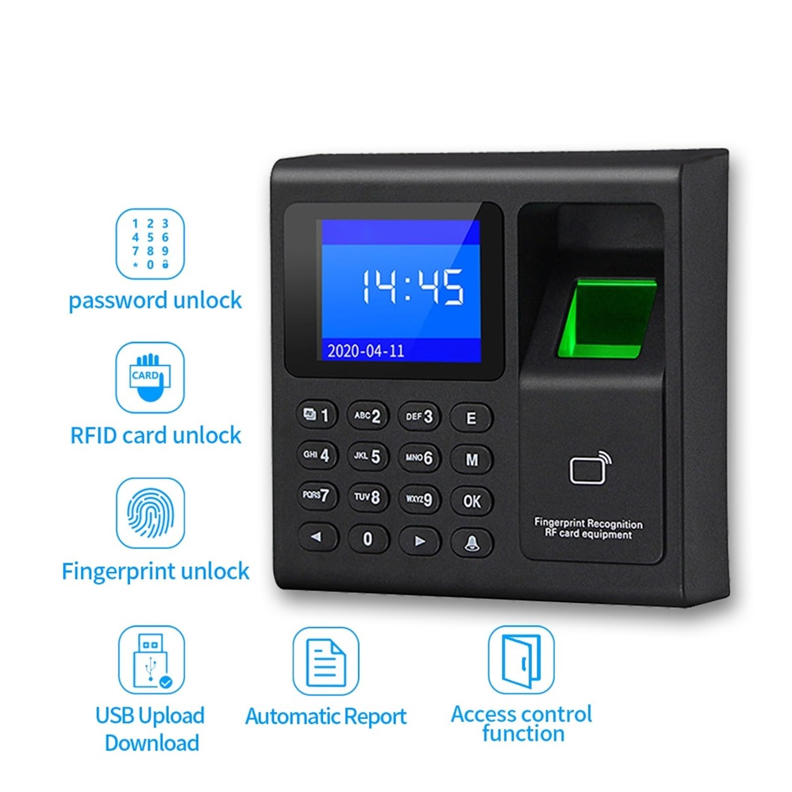 Clocking In Machine 1000 Benutzer Biometrischer Fingerabdruck-Scanner Em Zugangskontrollsystem für Fabrik Büro USB-Zeiterfassungsmaschine