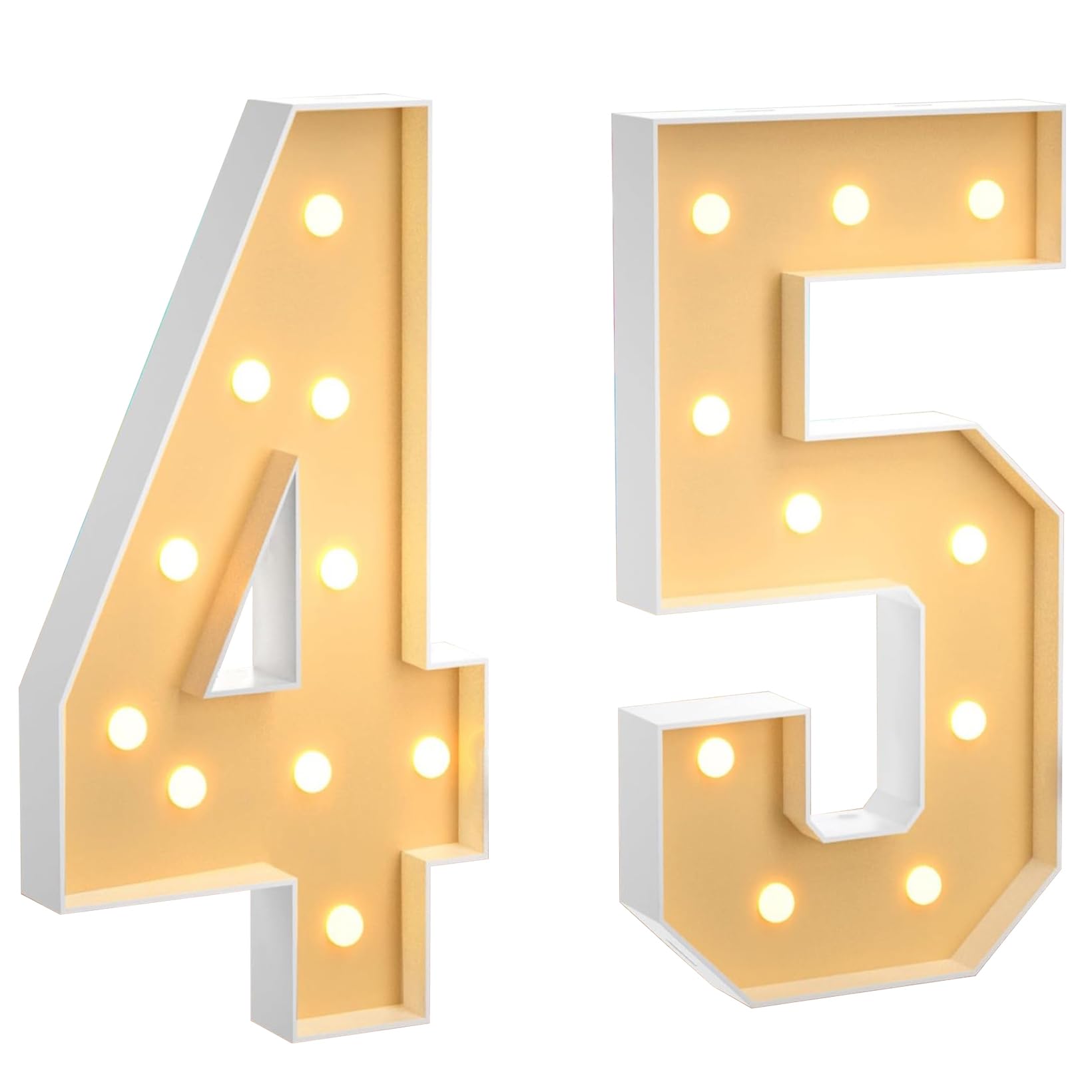 70CM/2.3FT Marquee Light Up Number 45, Large LED Numbers Lights Marquee Decoration Mosaic Warm White Light Up Sign for Home Party Birthday Wedding Birthday Xmas